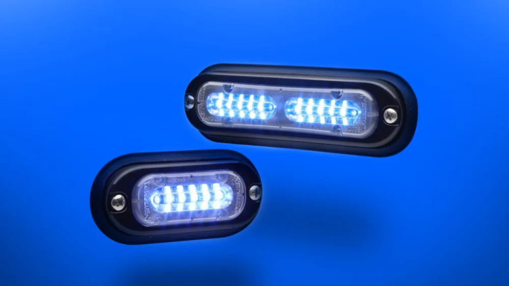 image of blue Whelen ION T-Series lightheads on blue background