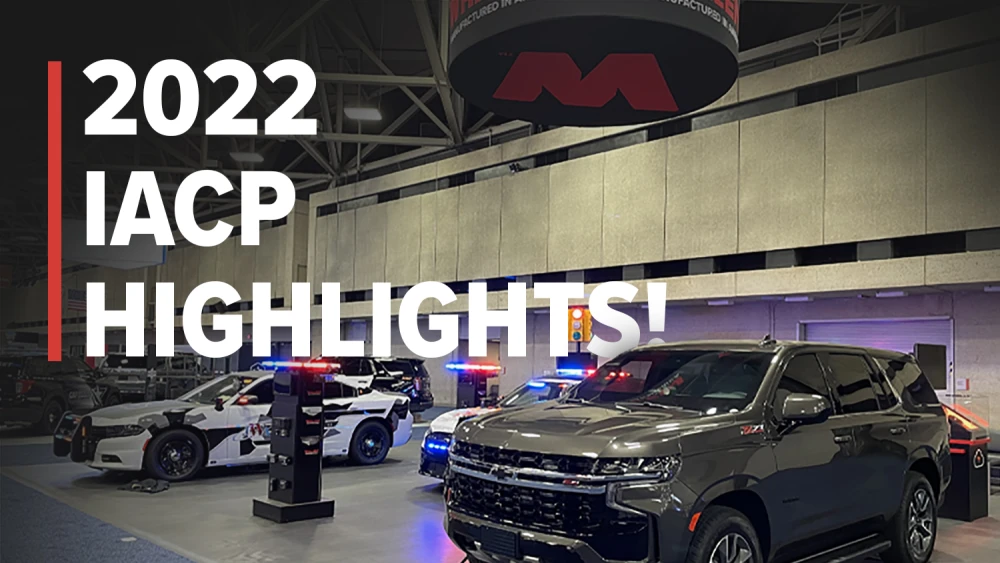 promo graphic of emergency vehicles in an exhibit hall, with text reading 2022 IACP Highlights!