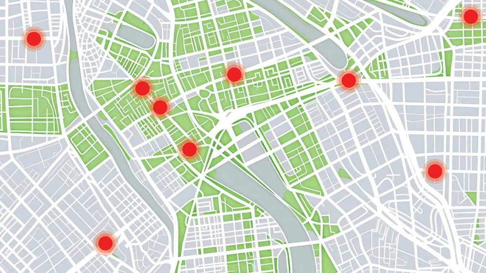 image of Whelen Cloud Platform Live Map showing live locations of nine emergency vehicles on map
